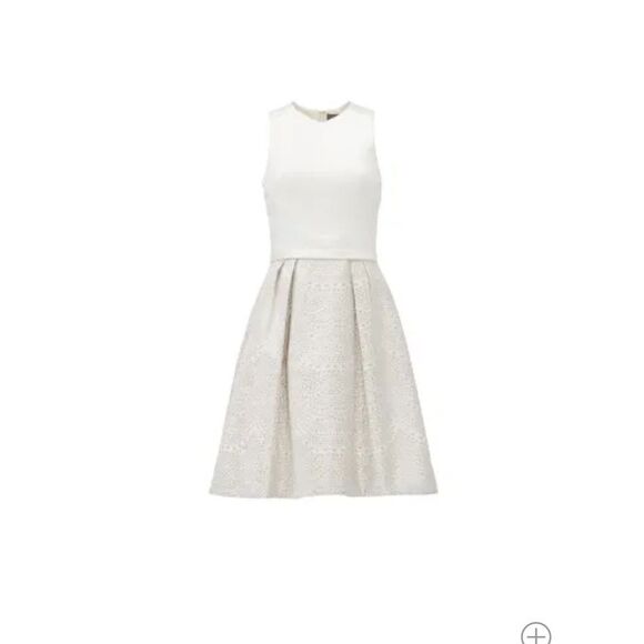 Theia Ivory and Gold Brocade Sleeveless Fit and Flare Cocktail Dress |14 - Picture 5 of 13